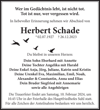 Traueranzeige von Herbert Schade von 80048