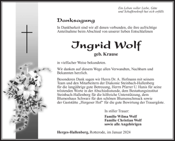 Traueranzeige von Ingrid Wolf von 80048