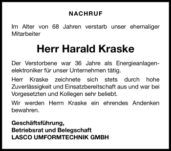 Traueranzeige von Harald Kraske von 80048