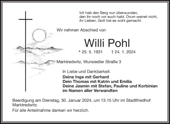 Traueranzeige von Willi Pohl von Frankenpost