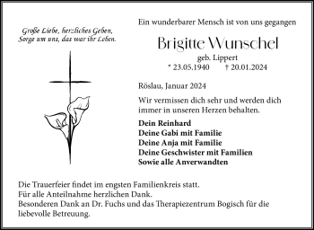 Traueranzeige von Brigitte Wunschel von Frankenpost