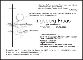 Traueranzeige von Ingeborg Fraas von 80048