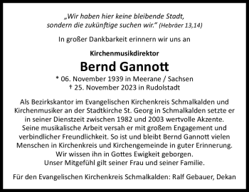Traueranzeige von Bernd Gannott von 80048