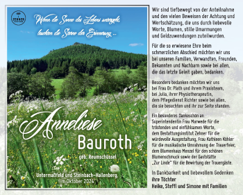 Traueranzeige von Anneliese Bauroth von Südthüringer Presse