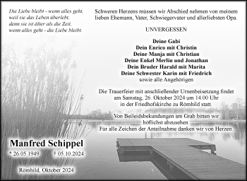 Traueranzeige von Manfred Schippel von Südthüringer Presse
