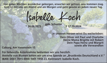 Traueranzeige von Isabelle Koch von Neue Presse Coburg