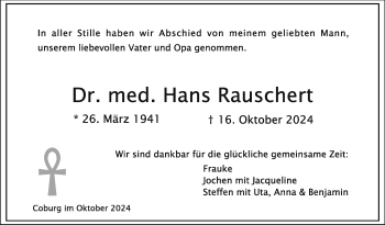 Traueranzeige von Hans Rauschert von Neue Presse Coburg