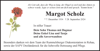 Traueranzeige von Margot Scholz von Frankenpost