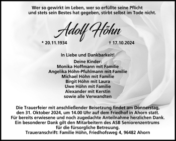 Traueranzeige von Adolf Höhn von Neue Presse Coburg