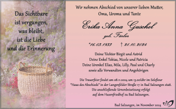 Traueranzeige von Erika Guschel von Südthüringer Presse