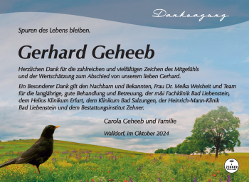 Traueranzeige von Gerhard Geheeb von Südthüringer Presse