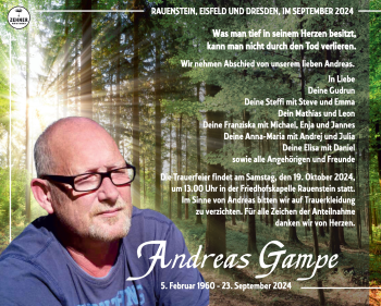 Traueranzeige von Andreas Gampe von Südthüringer Presse