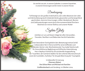 Traueranzeige von Sylvia Glatz von Südthüringer Presse