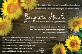 Traueranzeige von Brigitte Heide von Südthüringer Presse