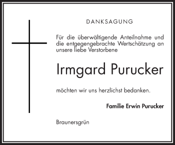 Traueranzeige von Irmgard Purucker von Frankenpost