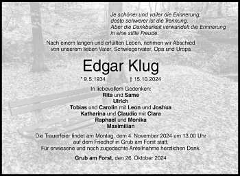 Traueranzeige von Edgar Klug von Neue Presse Coburg