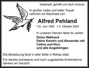 Traueranzeige von Alfred Pehland von Frankenpost