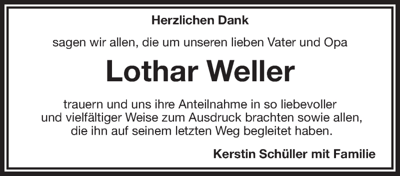  Traueranzeige für Lothar Weller vom 26.10.2024 aus Frankenpost