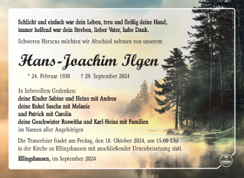 Traueranzeige von Hans-Joachim Ilgen von Südthüringer Presse