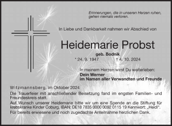 Traueranzeige von Heidemarie Probst von Neue Presse Coburg
