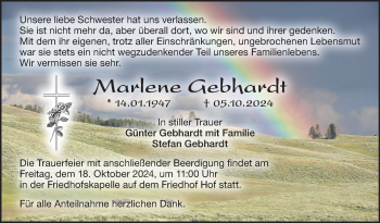 Traueranzeige von Marlene Gebhardt von Frankenpost