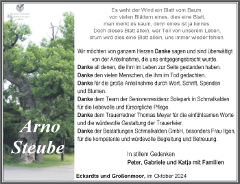 Traueranzeige von Arno Steube von Südthüringer Presse