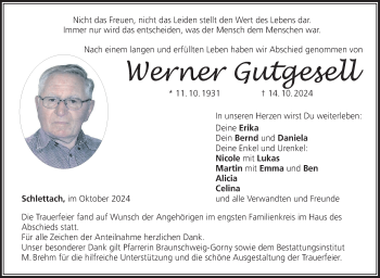 Traueranzeige von Werner Gutgesell von Neue Presse Coburg