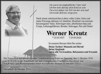 Traueranzeige von Werner Kreutz von Südthüringer Presse