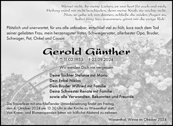 Traueranzeige von Gerold Günther von Südthüringer Presse