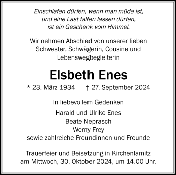 Traueranzeige von Elsbeth Enes von Frankenpost