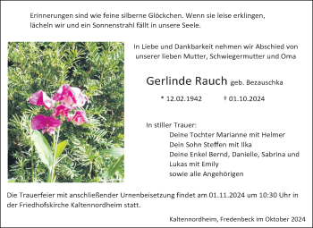 Traueranzeige von Gerlinde Rauch von Südthüringer Presse