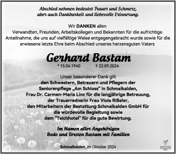 Traueranzeige von Gerhard Bastam von Südthüringer Presse