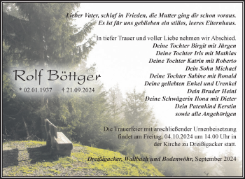 Traueranzeige von Rolf Böttger von Südthüringer Presse