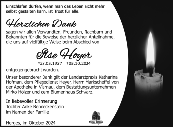 Traueranzeige von Ilse Hoyer von Südthüringer Presse