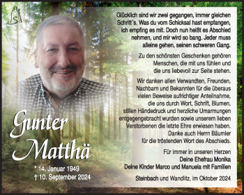 Traueranzeige von Gunter Matthä von Südthüringer Presse