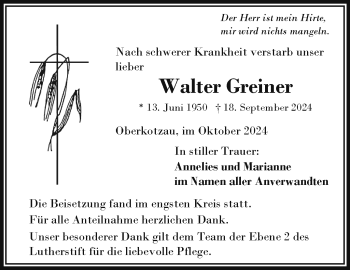 Traueranzeige von Walter Greiner von Frankenpost