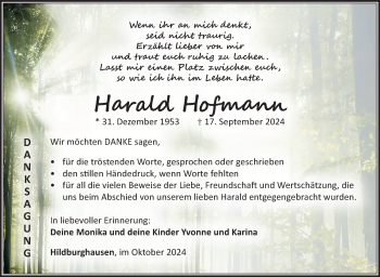 Traueranzeige von Harald Hofmann von Südthüringer Presse