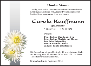 Traueranzeige von Carola Kauffmann von Südthüringer Presse