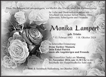 Traueranzeige von Monika Lampert von Südthüringer Presse