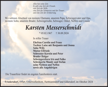 Traueranzeige von Karsten Messerschmidt von Südthüringer Presse