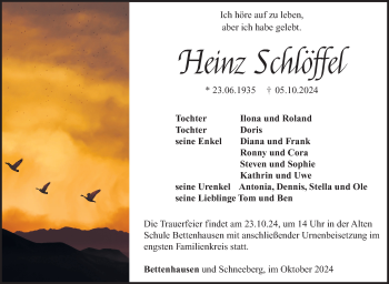 Traueranzeige von Heinz Schlöffel von Südthüringer Presse