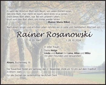 Traueranzeige von Rainer Rosanowski von Neue Presse Coburg