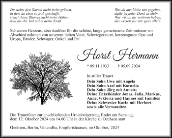 Traueranzeige von Horst Hermann von Südthüringer Presse