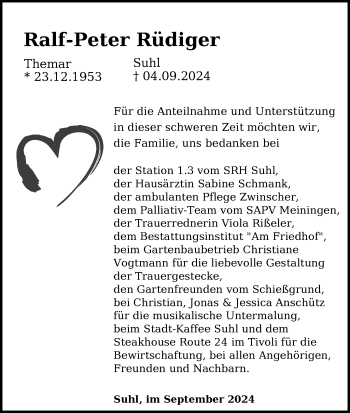 Traueranzeige von Ralf-Peter Rüdiger von Südthüringer Presse