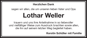 Traueranzeige von Lothar Weller von Frankenpost