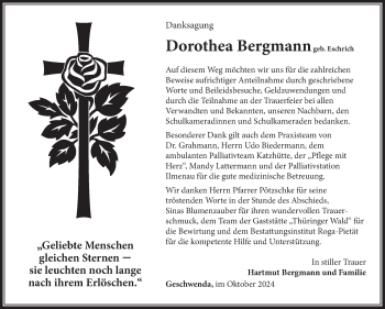 Traueranzeige von Dorothea Bergmann von Südthüringer Presse