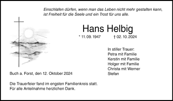 Traueranzeige von Hans Helbig von Neue Presse Coburg