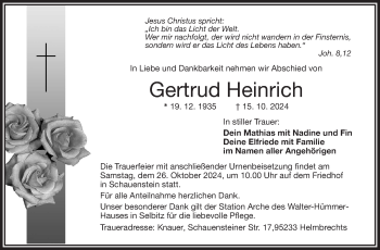 Traueranzeige von Gertrud Heinrich von Frankenpost