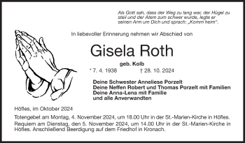 Traueranzeige von Gisela Roth von Neue Presse Coburg