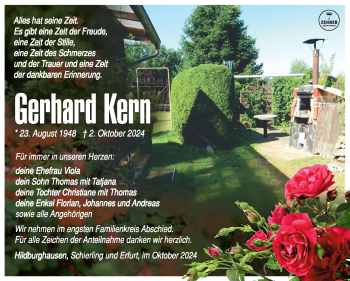 Traueranzeige von Gerhard Kern von Südthüringer Presse